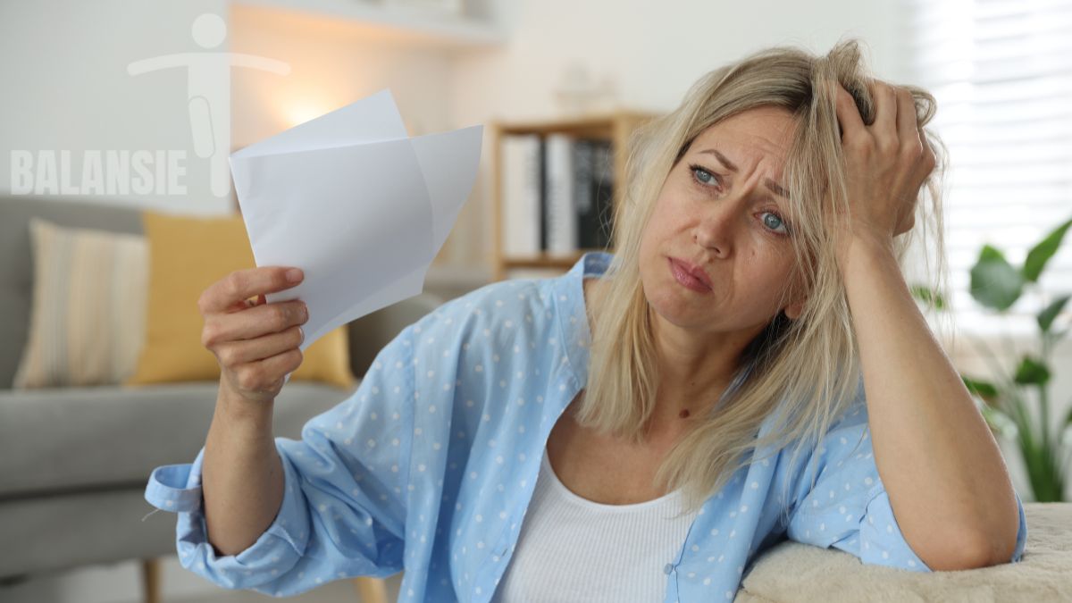 Vrouw in de overgang denkt na over haar gewicht en gezondheid